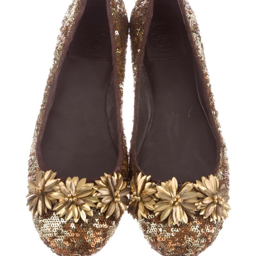Tory Burch brown and gold shoes